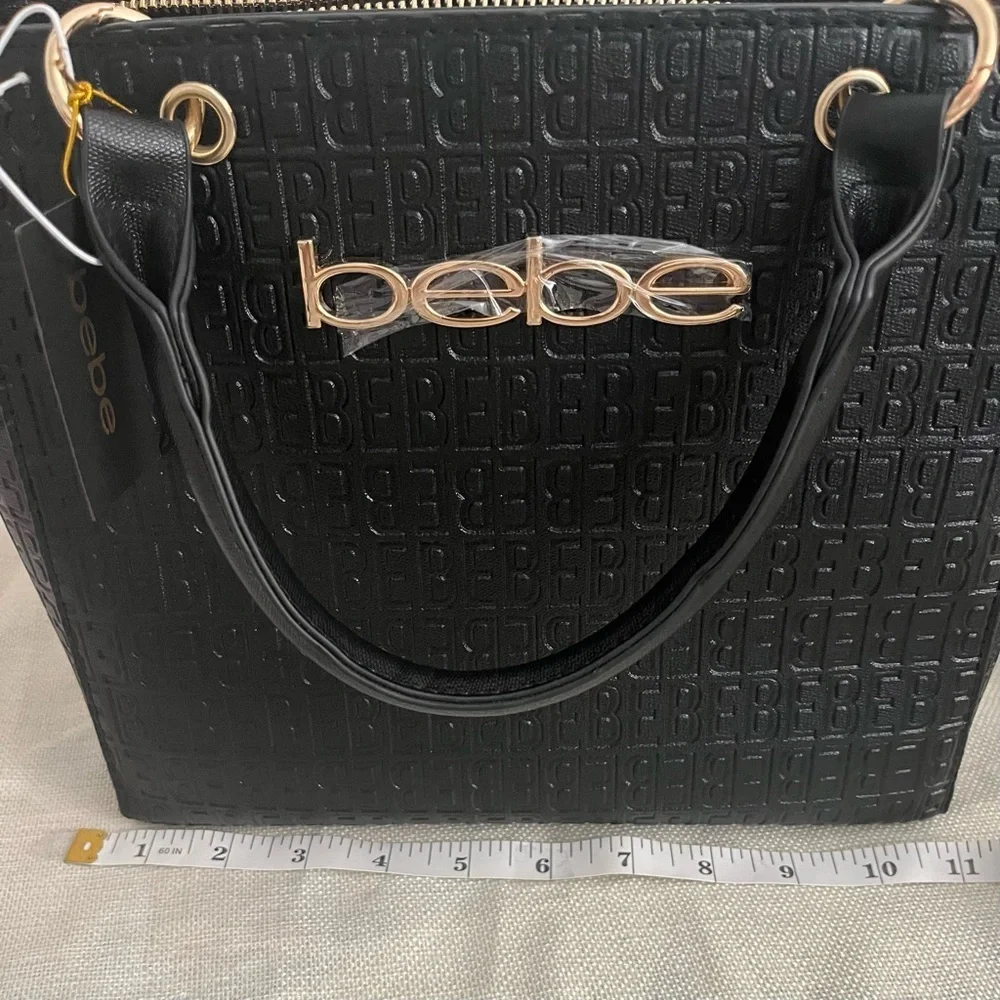 Bebe Celia Embossed Logo Satchel in Black (NWT)
